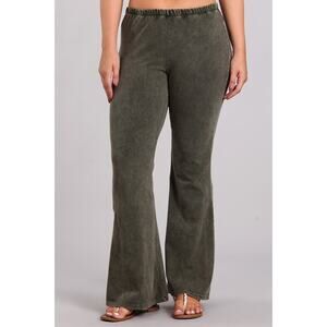 Chatoyant Plus Size Mineral Wash Bell Bottoms Dark Moss 1XL